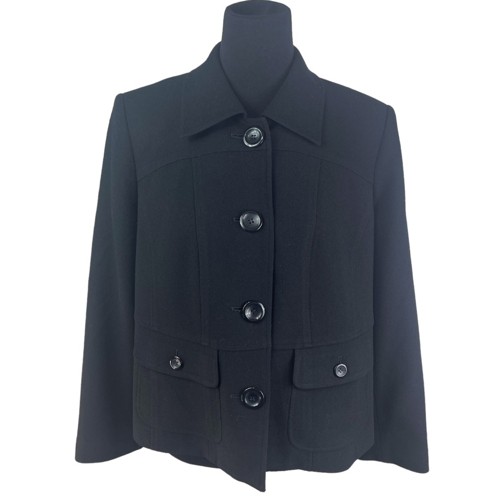 Talbots Women's Sz 12W Classic Crepe 100% Wool Black Blazer Jacket Lightweight - Picture 2 of 6